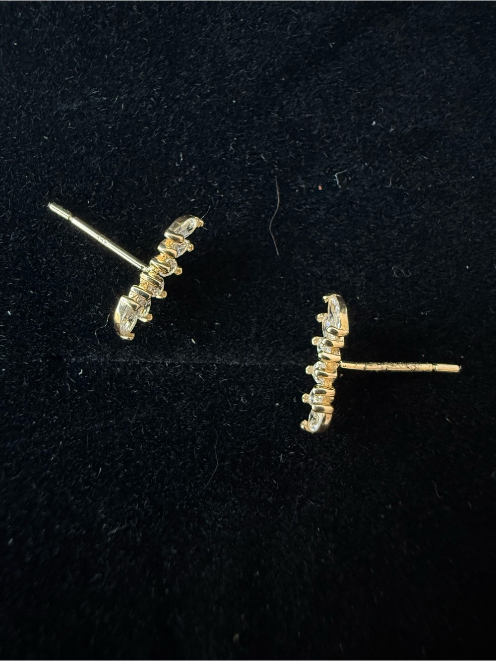 Solid 14kt Yellow Gold Marquise Cluster Ear Climber Earrings - Pristine - Picture 3 of 7